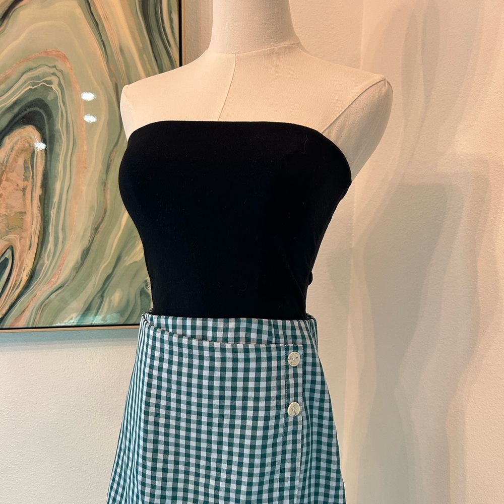 Chic Blue-Green Gingham A-Line Skort